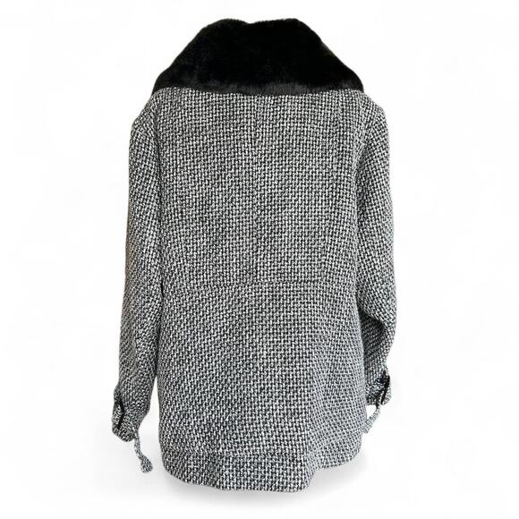 Grey & Black Tweed Peacoat Coat With Removable Faux Fur Collar - Picture 4 of 8